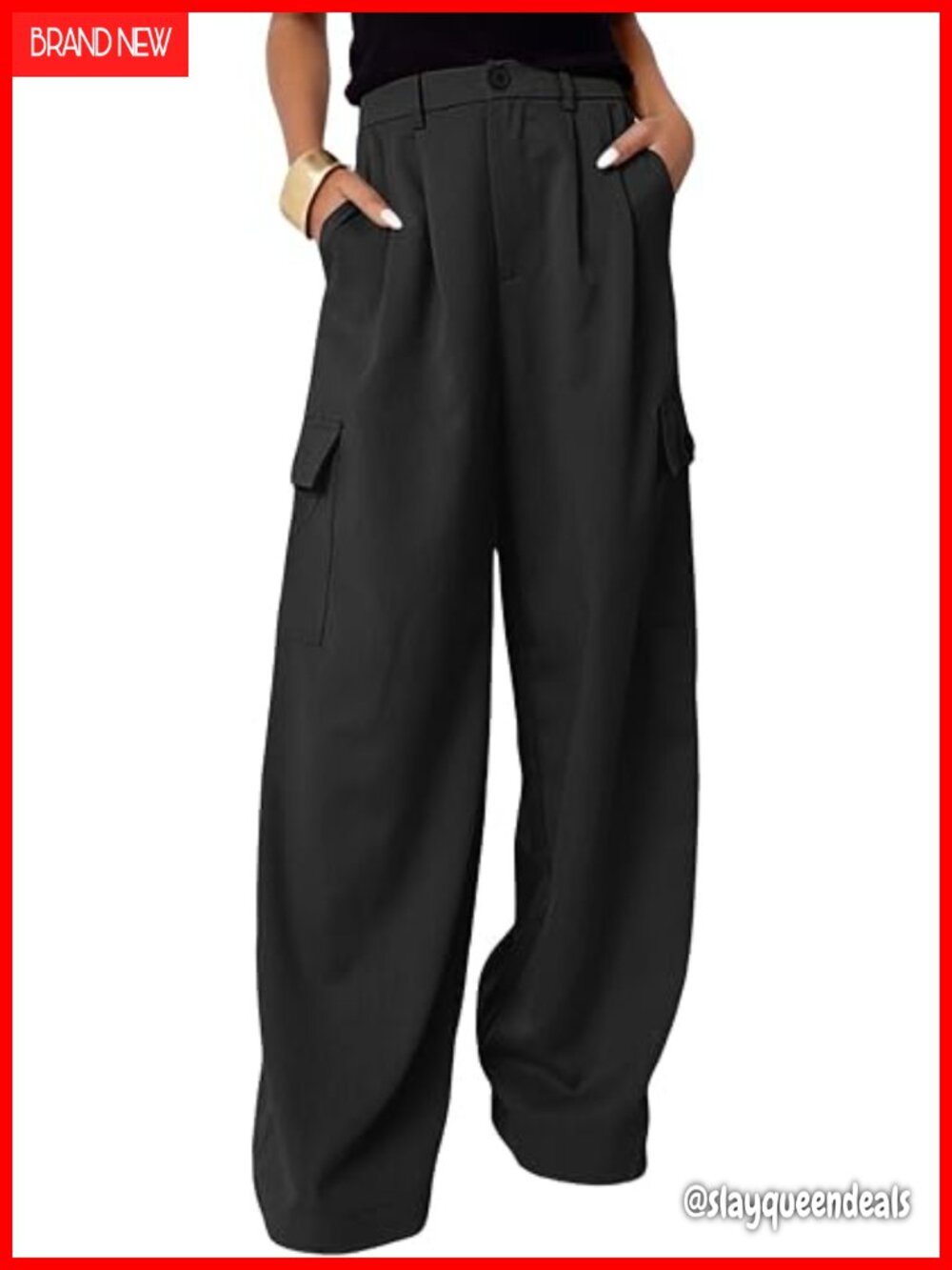 High Waisted Wide Leg Cargo Pants with 4 Pockets